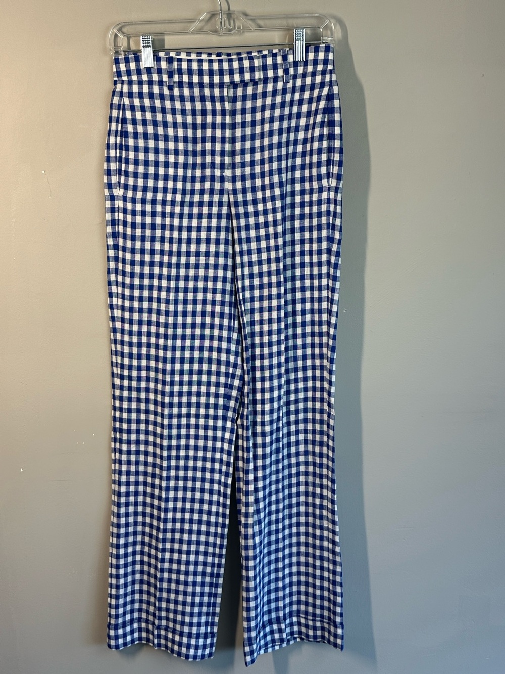 J. Crew Blue And White Linen Gingham Pants Trousers Slacks Size 00 - Picture 3 of 16
